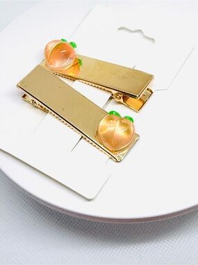 Gold Peach Accent Hair Clips - Women Accessories